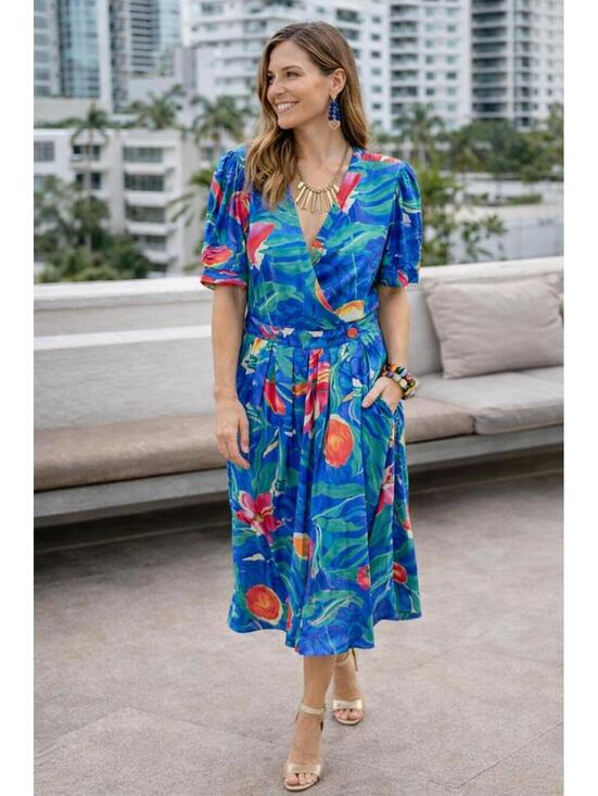 VIP Dresses & Skirts - 90s Vintage VLP Petites Floral Puff Sleeve Dress Size M-L